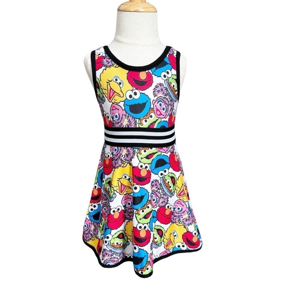 Sesame Street Girls Kids Colorful Sleeveless A-Line Character Dress. 18 Months.